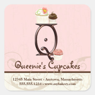 Letter Q Monogram Cupcake Logo Business-Aufkleber Quadratischer Aufkleber