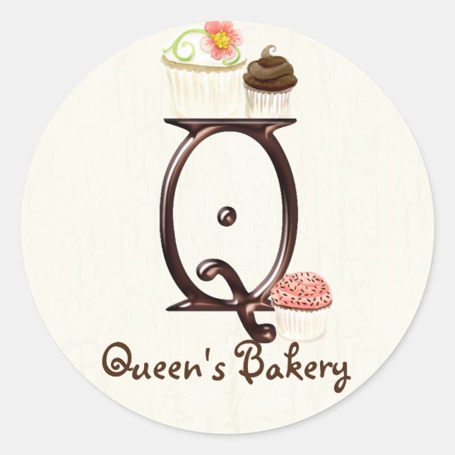 Letter Q Monogram Cupcake Logo Business-Aufkleber Runder Aufkleber (Vorderseite)