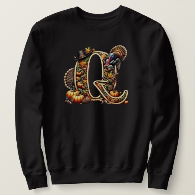 Letter Q Thanksgiving style turkey  Sweatshirt (Design vorne)