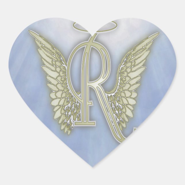 Letter R Angel Monogram Herz-Aufkleber (Vorderseite)
