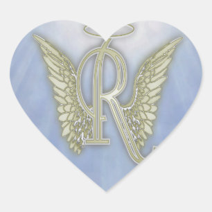 Letter R Angel Monogram Herz-Aufkleber