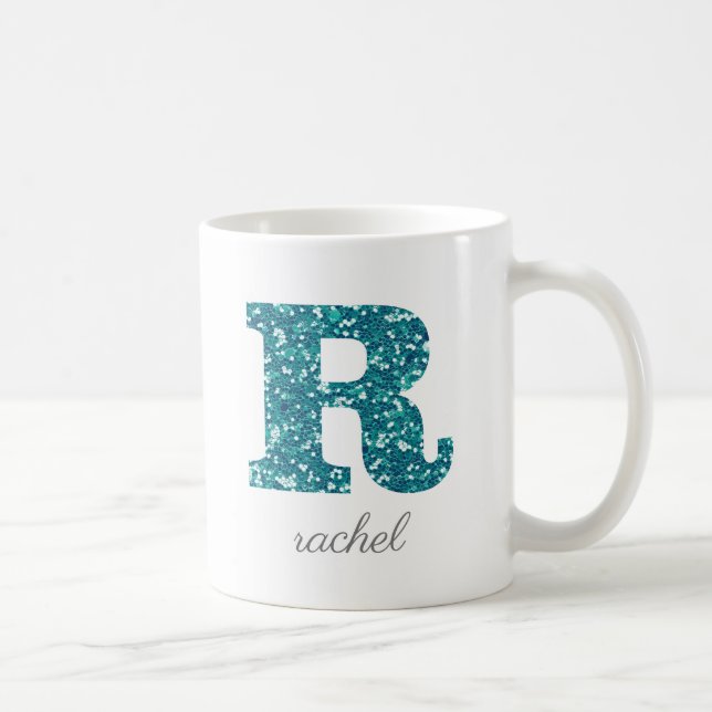Letter R Blue Funkelnd, personalisierte Umarmung Kaffeetasse (Rechts)