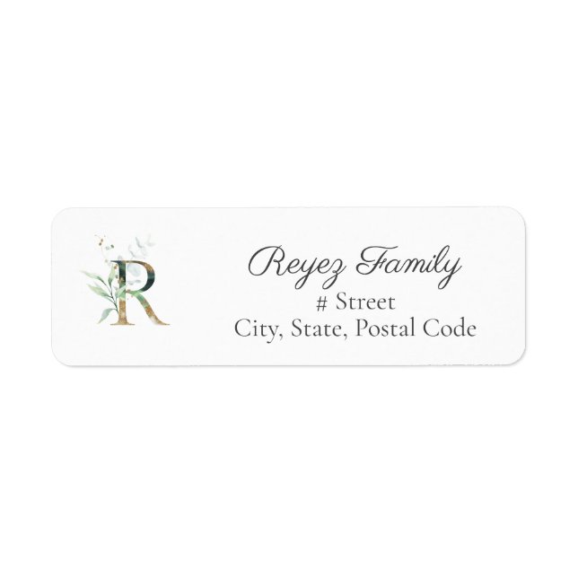 Letter R Botanical Monogram Elegante Address Label (Vorne)