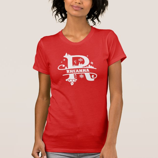 Letter R Christmas Monogram, Anfangsname Rot T-Shirt (Vorderseite)