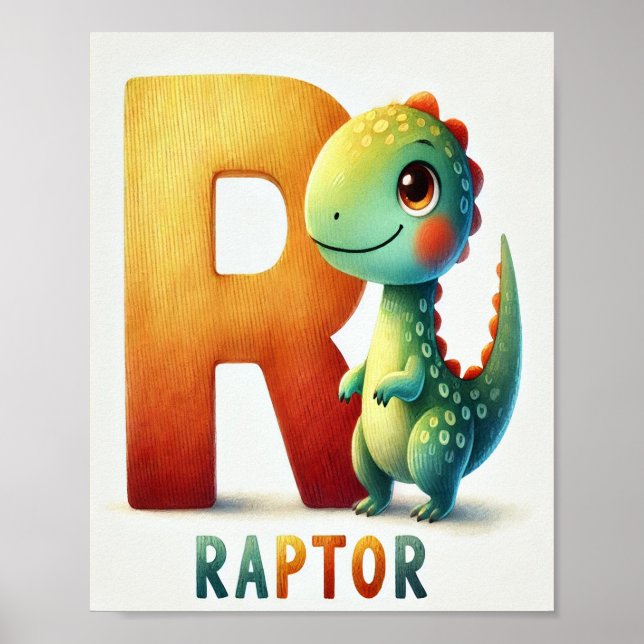Letter R, Dinosaur Alphabet Watercolor Poster (Vorne)