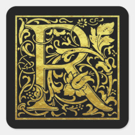 Letter R First Letter Imitats Gold Black Quadratischer Aufkleber