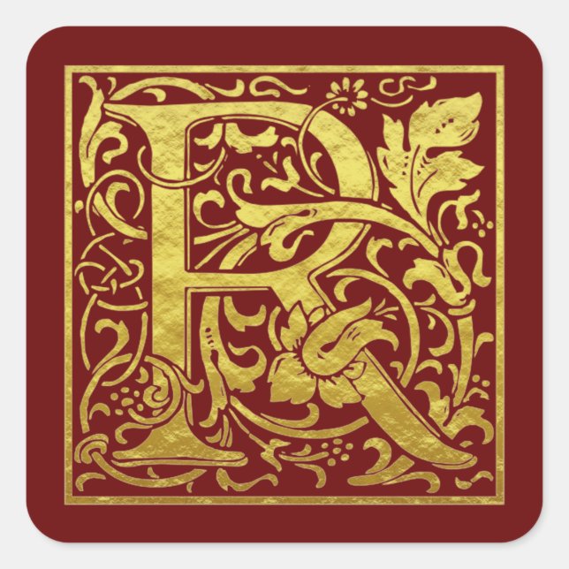 Letter R First Letter Imitats Gold Red Quadratischer Aufkleber (Vorderseite)