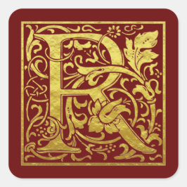 Letter R First Letter Imitats Gold Red Quadratischer Aufkleber