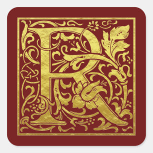 Letter R First Letter Imitats Gold Red Quadratischer Aufkleber