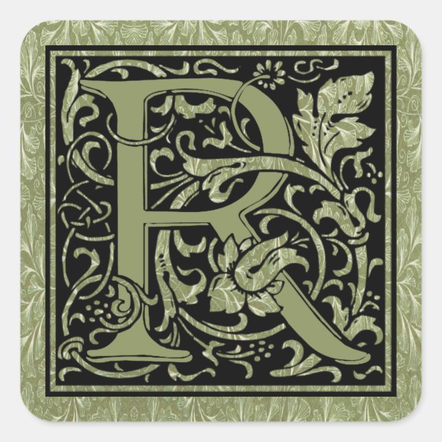 Letter R First Letter Monogram Quadratischer Aufkleber (Vorderseite)