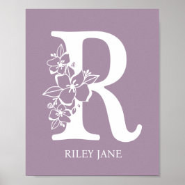 Letter R Floral Monogram Name Kinderzimmer Modern Poster