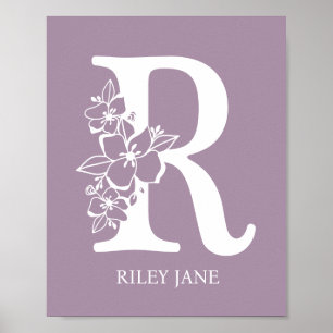 Letter R Floral Monogram Name Kinderzimmer Modern Poster