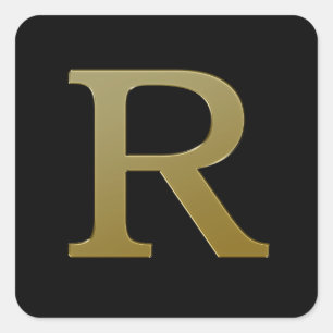 Letter R Gold Square Sticker