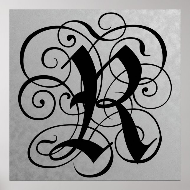 Letter R, Gothic Monogram Black Poster (Vorne)