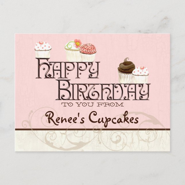 Letter R Happy Birthday Cupcake Business Postkarte (Vorderseite)