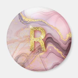 Letter R Hübsch Girly RoseGold Glitzer Rosa Marmor Magnet
