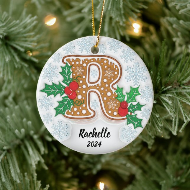 Letter R Individuelle Name Monogram Christmas Keramik Ornament (Baum)