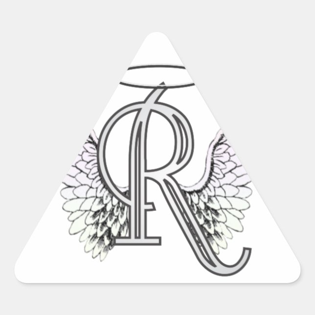 Letter R Initial Monogram mit Angel Wings & Halo Dreieckiger Aufkleber (Vorderseite)