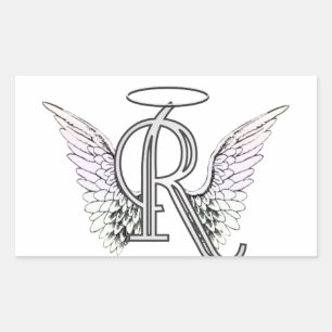 Letter R Initial Monogram mit Angel Wings & Halo Rechteckiger Aufkleber