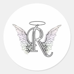 Letter R Initial Monogram mit Angel Wings & Halo Runder Aufkleber