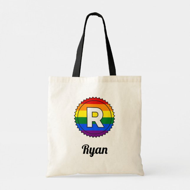 Letter R Initial & Name Gay Pride Rainbow Monogram Tragetasche (Rückseite)