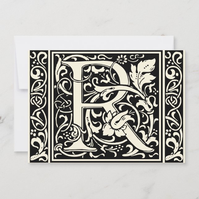 Letter R Mittelalterliche Monogram Art Nouveau Einladung (Vorderseite)