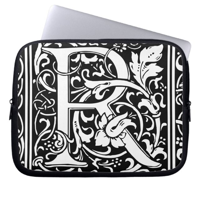 Letter R Mittelalterliche Monogram Art Nouveau Laptopschutzhülle (Vorderseite)