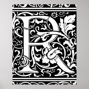 Letter R Mittelalterliche Monogram Art Nouveau Poster