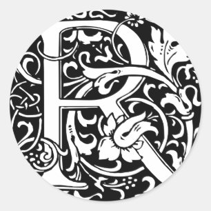 Letter R Mittelalterliche Monogram Art Nouveau Runder Aufkleber