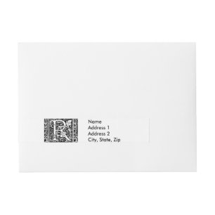 Letter R Mittelalterliche Monogram Art Nouveau Rundum-Adressaufkleber
