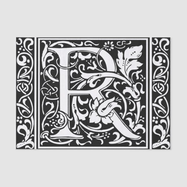 Letter R Mittelalterliche Monogram Art Nouveau Seidenpapier (Vorderseite)