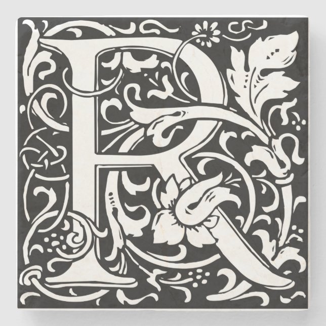 Letter R Mittelalterliche Monogram Art Nouveau Steinuntersetzer (Vorderseite)