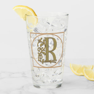 LETTER R MONOGRAM Beautiful Wedding New Home Gift Glas