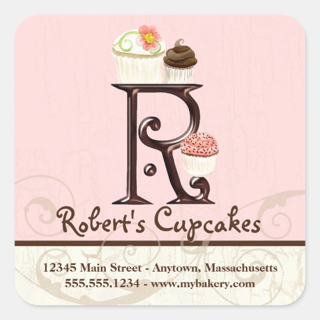 Letter R Monogram Cupcake Logo-Aufkleber Quadratischer Aufkleber (Vorderseite)
