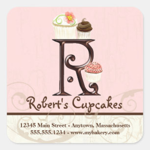 Letter R Monogram Cupcake Logo-Aufkleber Quadratischer Aufkleber