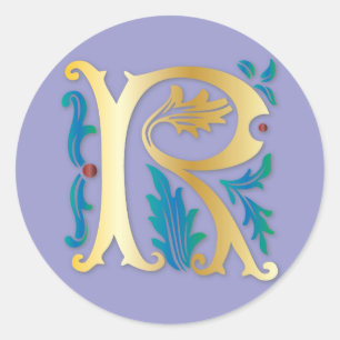 Letter R Monogram-Lilie Runder Aufkleber