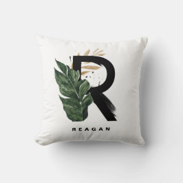 Letter R Monogram Palm Blätter Tropical Kissen