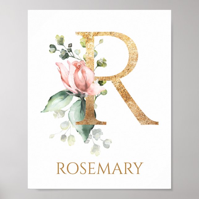 Letter R Monogram Pink Peach Rose Kinderzimmer Pos Poster (Vorne)