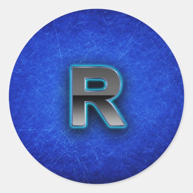 Letter R - Neon Blue Edition Runder Aufkleber (Vorderseite)