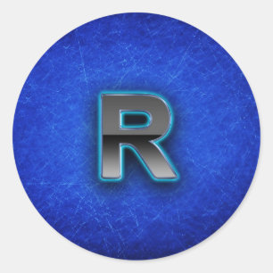 Letter R - Neon Blue Edition Runder Aufkleber