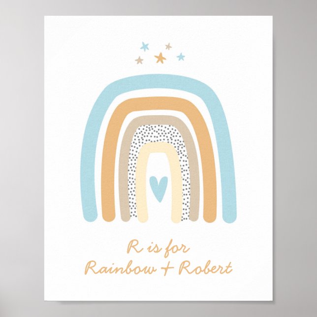 Letter R Rainbow Monogram Name Blue Kinderzimmer W Poster (Vorne)