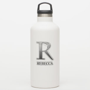 Letter R Two-Tone Silver Gray und Name Aufkleber