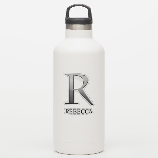 Letter R Two-Tone Silver Gray und Name Aufkleber (Wassserflasche)