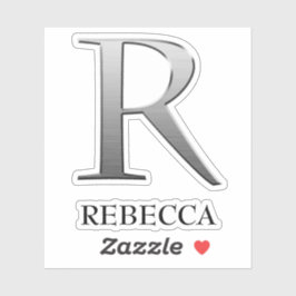 Letter R Two-Tone Silver Gray und Name Aufkleber
