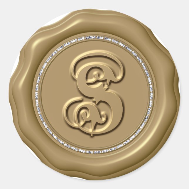 *~* Letter S Diamond Circle GOLD Wax Siegel Sticke Runder Aufkleber (Vorderseite)