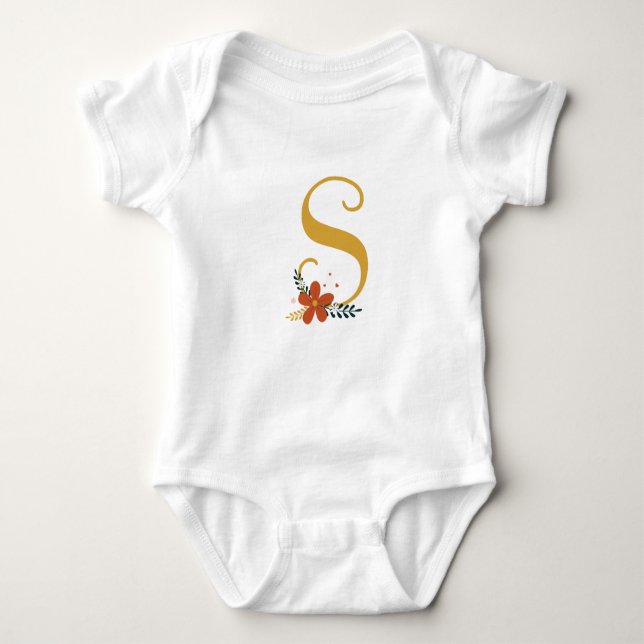 Letter "S" Elegant bestickt Baby Strampler (Vorderseite)