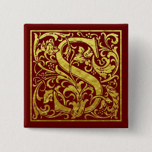 Letter S First Letter Imitat Gold Red Button