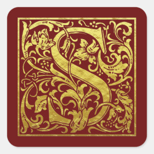 Letter S First Letter Imitat Gold Red Quadratischer Aufkleber