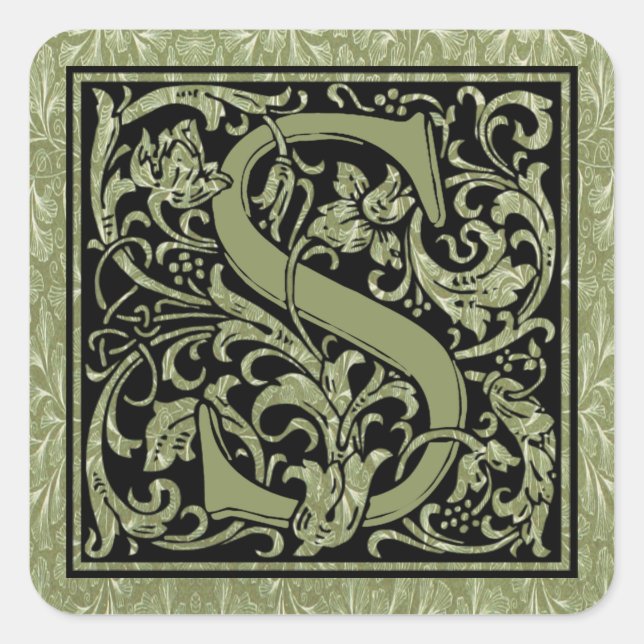 Letter S First Letter Monogram Quadratischer Aufkleber (Vorderseite)