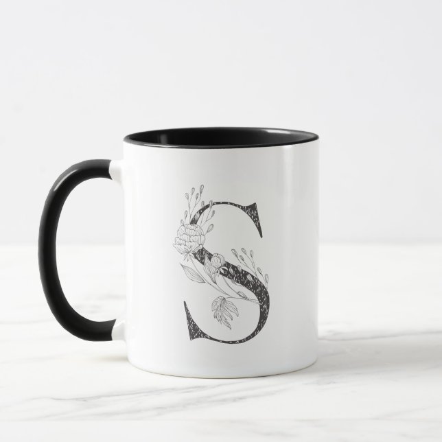 Letter S Floral Mit Monogramm Schwarz-Weiß-Tasse Tasse (Links)